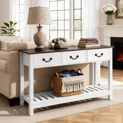 VEVOR Consoletafel/Salontafel met lades en opbergvak, smalle rechthoekige entreetafel van MDF + spaanplaat voor hal, slaapkamer, woonkamer, entree, gangtafel 120 x 30 x 80 cm Bruin + Wit