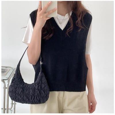 Nieuwe Mode One-shoulder Dumpling Tas Zoete Okseltas Cream Puff Tas Meisje Wolk Vouwtas Vrouwen black