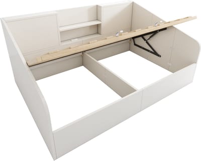 COVREO Bedbank met hydraulische opbergruimte en USB-lader – 194x155x75 cm – Bedbank van MDF en hout – voor 140x190 cm – Wit - zonder matras
