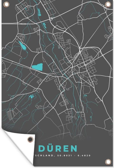 Muurdecoratie Stadskaart – Düren – Duitsland – Plattegrond – Kaart - 120x180 cm - Tuinposter - Tuindoek