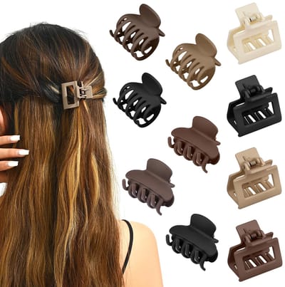 Dailygoods - 10 Stuks Dubbele Rij Tanden Haarclips Dames, 4 cm Matte Antislip Korte Haaraccessoires, Kleine Klauwklemmen voor Vrouwen en Meisjes Haarstyling Accessoires voor Dun Middelfijn Haar (3 Vormen)