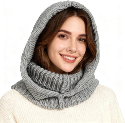 Dames Gebreide Wintermuts met Multifunctionele Lange Sjaal - Elastisch, Warm en Geschikt voor Skiën, Wandelen en Fietsen