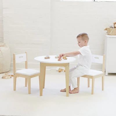 Beboonz Round kindertafel met 2 stoeltjes - Hout - Naturel/Wit