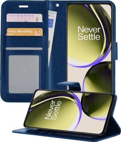 Hoesje - Met Pasjeshouder - Geschikt voor OnePlus Nord CE 3 Lite - Luxe Bookcase Portemonee - Flip Case - Kunstleer Book Case - Flipcase - Book Cover - Walletcase - Portemonneehoes - Telefoonhoesjes - Donkerblauw
