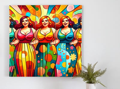Olieverf dikke dames schilderij | Expressieve toon van de vrouwelijke vormen op het doek | Kunst - 40x40 centimeter op Canvas | Foto op Canvas