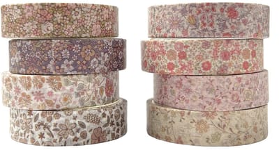 Set van 8 Rollen Washi Tape, Vintage Decoratieve Plakband, Gekleurde Masking Tape voor Scrapbooking, DIY-projecten, Bullet Journal (Bloemen)