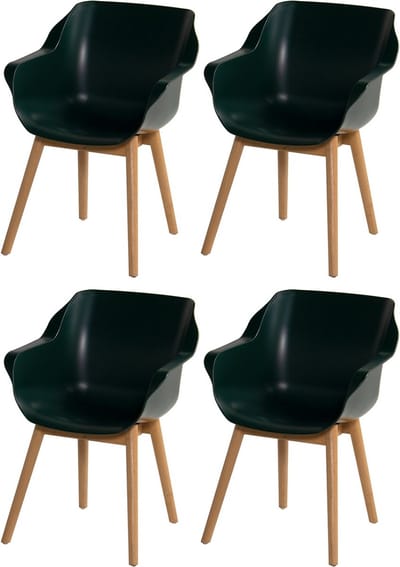 Set van 4 - Hartman Sophie Studio dining armstoel - Night green - Teak poot OP=OP