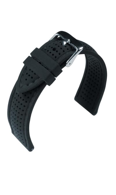 EULIT horlogeband - siliconen - 20 mm - zwart - edelmetaal gesp glanzend
