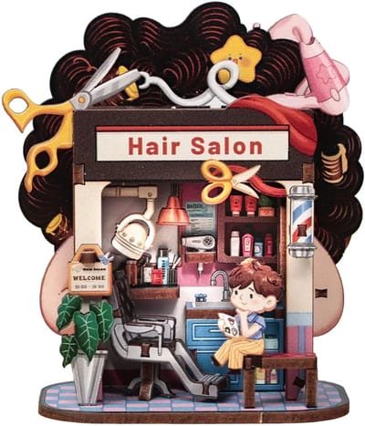 CuteBee Miniatuurhuisje - Modelbouw - Modelbouwpakket - 3D Houten Puzzel - DIY Bouwpakket Volwassenen - Constructiespeelgoed - Hair Salon