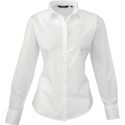 Premier Dames/Dames Popeline Shirt Met Lange Mouwen (Wit)