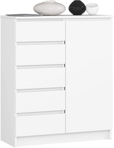 Kommode K80 met 5 Lades en 1 Deur / AKORD Furniture Factory / Wit / 80 x 97 x 35 cm