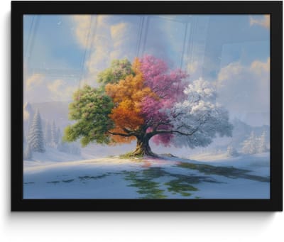 Poster in lijst - Fotolijst 40x30 cm - Posters - Boom - Seizoenen - Winter - Landschap - Posterlijst zwart - Decoratie - Wanddecoratie woonkamer - Muurdecoratie slaapkamer