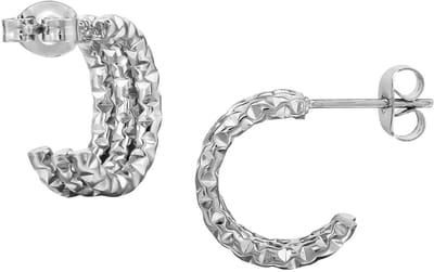 MAXTE Oorbellen met Drie Lijnen en Diamantslijping van Chirurgisch Roestvrij Staal - Zilverkleurig 14,5 mm