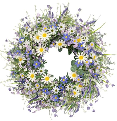 Grote Lente en Zomer Krans voor Voordeur met Madeliefjes en Wilde Bloemen
