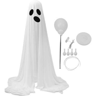 64.96in Grand Fantôme Effrayant Debout Lumineux en Tissu Blanc Décoration Fantôme Spooky pour Porche Avant Cour white