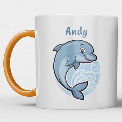 kindermok/kinderbeker | gepersonaliseerd met naam | met dolfijn | oranje | Schattige illustraties