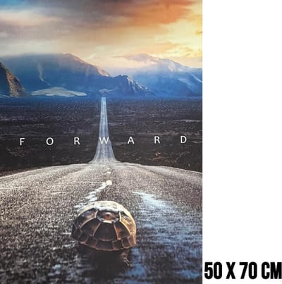 Allernieuwste.nl® Canvas Schilderij Motivatie Poster Schildpad FORWARD – 50 x 70 cm - Inspirerende Wanddecoratie – Muurdecoratie