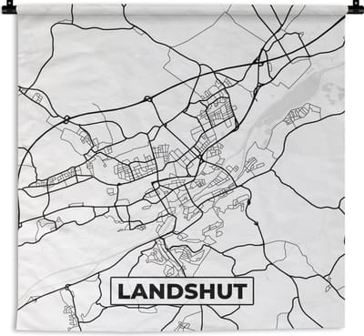 Wandkleed - Wanddoek - Landshut - Stadskaart - Kaart - Plattegrond - 180x180 cm - Wandtapijt