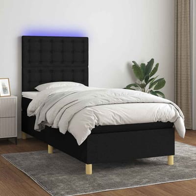 vidaXL - Boxspring - met - matras - en - LED - stof - zwart - 100x200 - cm
