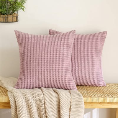 Dailygoods- Kussensloop Set van 2 - Ribfluwelen Kussensloop - Decoratief Sierkussen - Zacht Kussen 40 x 40 cm - Roze/Paarse Kleur - Comfortabele Huishoudtextiel