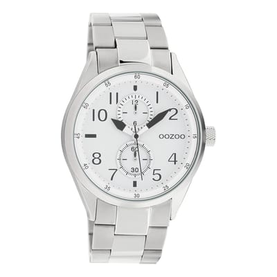 OOZOO Timepieces - Zilverkleurige horloge met zilverkleurige roestvrijstalen armband - C10630