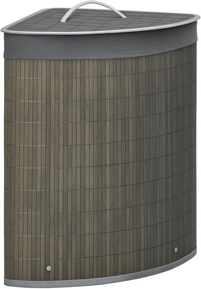 HOMCOM-Wäschekorb-Bambus-38L x 38B x 57H cm-Grau