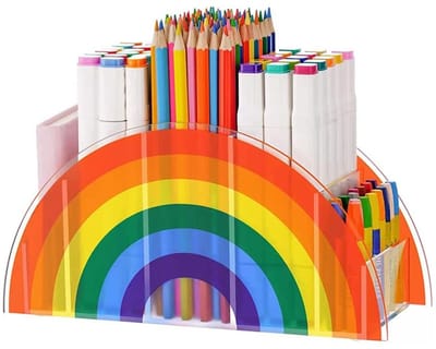 Dailygoody - Briefpapier Organizer - Transparante Potloodhouder - Creatieve Regenboog Vorm - Acryl - 5 Vakken - Perfect voor Kantoor en School