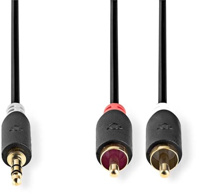 Nedis Stereo-Audiokabel - 3,5 mm Male - 2x RCA Male - Verguld - 5.00 m - Rond - Antraciet - Doos