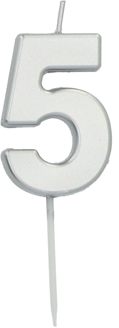 Folat - Kaars cijfer 5 zilverkleurig 5 cm