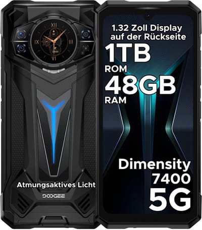 DOOGEE S200 Ultra 5G - Robuuste Smartphone - Robuuste Telefoon - 48GB RAM + 1TB ROM （2TB /TF） - Dimensity 7400 - 11000 mAh /66W - 6,72 inch 120Hz - Android 15 - Nachtzicht -100 MP AI camera - NFC - GPS - 1,32 inch display achteraan - Zwart