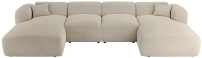 Vente-unique Grote hoekbank van beige stof POGNI van Maison Céphy