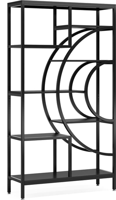 Pugsdrly Geometrische boekenkast van 179 cm, industriële boekenkast met 8 planken, rustieke boekenkast met metalen frame, open en hoge opbergplank voor de woonkamer (grijs, 1 stuk)