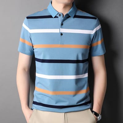 Zomer Nieuwe Pullover Korte Mouwen Poloshirt Mode Kleurcontrast Gestreept T-shirt Kraag Casual Zakelijk Heren T-shirt XXXL gray