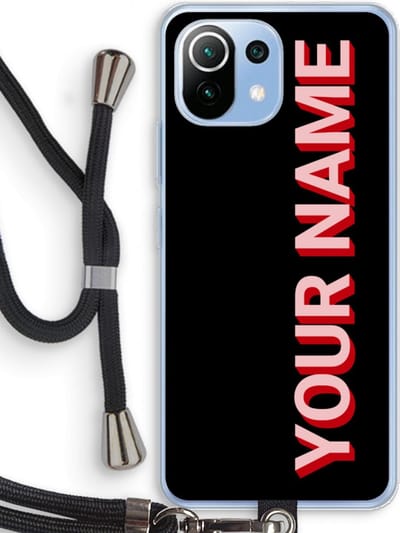 Gepersonaliseerd - Case Company® - Hoesje met koord geschikt voor Xiaomi Mi 11 Lite hoesje met Koord - Namecase - Telefoonhoesje met Zwart Koord - Bescherming aan alle Kanten en Over de Schermrand