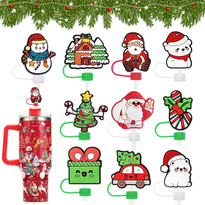 3D Kerst Rietje Deksel - 10 mm Silicone Deksel voor 30 & 40 oz Tumbler, Herbruikbaar en BPA-vrij, Perfect voor Feestdagen