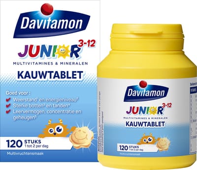 Davitamon Junior 3+ multivitaine - Multivitaminen speciaal voor kinderen - Multifruit - 120 kauwtabletten