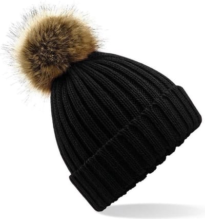 Beechfield Dames Muts met pompon - One size - Zwart