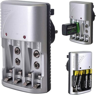 Snellader AA AAA & 9V Batterijen Oplaadbaar - 4 Slots & Universele Spanning