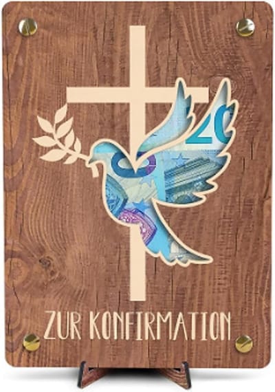 Houten Geldkist - Cadeau Vormsel - Feestelijke Gelegenheden - Met Standaard - 14 x 1 x 0.1 cm - Bruin