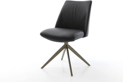 Eetkamerstoel Elso-Flex kruisframe breed afwerking met titanium echt leer zwart 360° draaibaar rocker-functie pocketveer kern