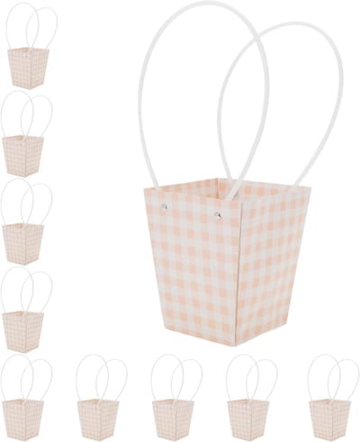 10 Boeketten met Handvat in Geschenkdoos voor Bloemisten, Leraren en Bruiloften - Oranje, Roze, Wit - Perfect voor Moederdag en Feestdagen, 13 x 9,5 x 15,5 cm