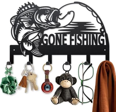 Gone Fishing Metalen Sleutelhaken 25x40cm Wandgemonteerde Haken voor Zeevisserij Sleutelhanger met 6 Haken voor Keuken Entree Hal Tuin Deur Porch
