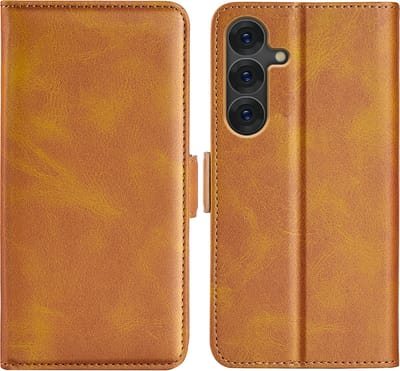 MobyDefend Hoesje - Geschikt voor Samsung Galaxy S25 Plus (S25+) - Luxe Wallet Book Case (Sluiting Zijkant) - Lichtbruin