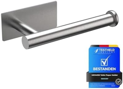 PromoHome Zelfklevende Toiletrolhouder Wandmontage - Zilveren RVS Toiletpapierhouder Zonder Boren - Sterke 3M Lijm - Geschikt voor Badkamer en Keuken - Modern L-Vormig Design