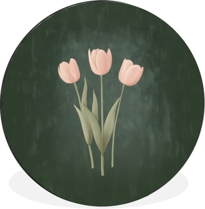 WallCircle - Wandcirkel - Muurcirkel - Tulpen - Liefde - Donkergroen - Aluminium - Dibond - 30x30 cm - Binnen en Buiten