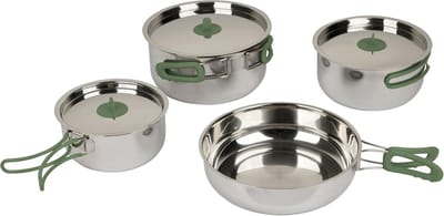 4-delige Camping Kookset RVS met Inklapbare Handgrepen