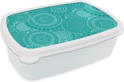 Broodtrommel Wit - Lunchbox - Brooddoos - Patroon - Zonnebloemen - Mandala - 18x12x6 cm - Volwassenen