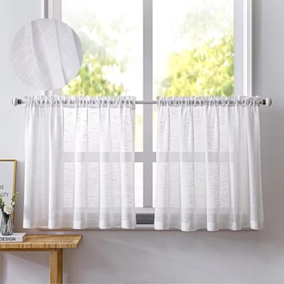 Set van 2 vitrage, halftransparant, bistrogordijnen, wit, raamgordijn, halve keuken, gordijnen, raamgordijn voor kleine ramen, keuken, woonkamer, landhuis (wit, 60 x 90 cm (b x h)