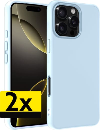 Hoesje - 2 Stuks - Geschikt voor Apple iPhone 16 Pro - Sterk & Shockproof - Case Siliconen - Back Cover - Telefoon Hoes - Telefoonhoesjes - Lichtblauw