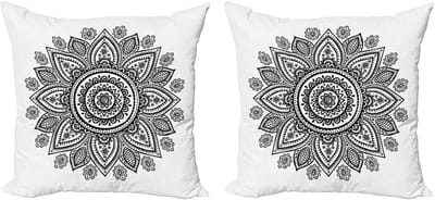 ABAKUHAUS Henna decoratieve kussenhoez 2 stuks, zonnebloempatroon, 60x60 cm, wit/zwart